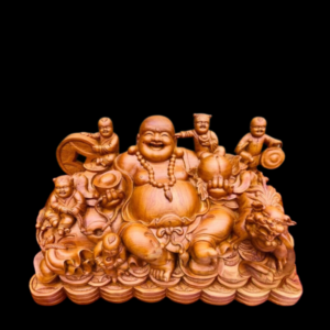 Tượng Phật Di Lặc Ngồi Ngũ Phúc Gỗ Hương Đá Dài 50-60cm